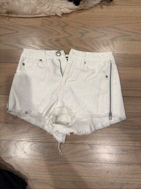 Love White Frayed Denim Jean Shorts with Side Zippers